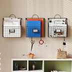 Yuzehuaza Hanging Wall File Organizer Metal Wall Mounted File Holder Folder with Handles and Hooks, Magazine Document Rack, for Home Office or Decor, 3 Packs (Patent Pending)