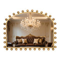 36"x28" Wide Arched Wall Mirror, Antique Gold Ball Frame with Beveled Glass, Large Horizontal Mantel Piece Over Fireplace or Above Sofa, Statement Metal Frame for Living Room - size: 28"L x 36"W
