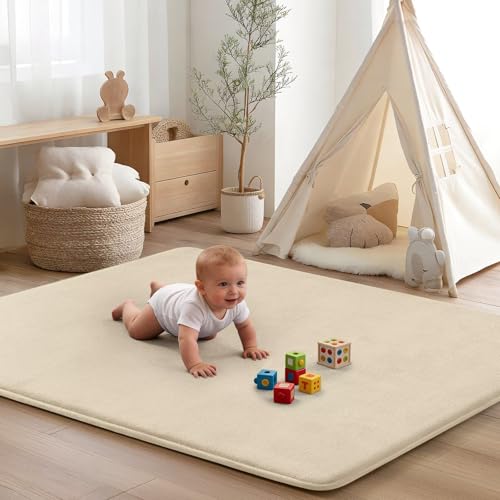 Baby Play Mat for Floor,Ultra Thick Elastic Foam 74"x50" Playmat Tummy Time Muscle Crawling Exercise Activity Cushion Gym Mat Nursery Playroom Area Kids Rug for Babies, Toddlers,Infants,Beige - color: Beige, size: 74"x50"