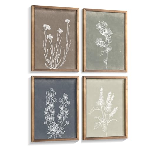 Heiple Framed Boho Wall Art Set of 4 Wooden Wall Art for Rustic Vintage Farmhouse Home Living Room Bedroom Bathroom Kitchen Wall Decor (Brown, 11"x14") - size: 11"x14"