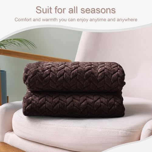 Exclusivo Mezcla Fleece Throw Blanket for Couch and Bed, 50x70 Inches Soft Cozy Jacquard Flannel Blankets, Lightweight Fuzzy Plush Throws for Women, Coffee - color: Coffee, size: Throw ( 50x70 IN )