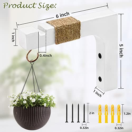2 Pack Plant Hanger Hooks for Indoor Hanging Plants, Farmhouse Wooden Hanging Basket Wall Hooks for Outdoor Flower Pots Lanterns Wind Chime Lights Garden Decoration - color: White
