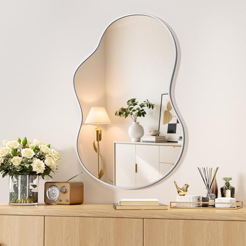 Hasipu Irregular Wall Mirror - 35"x24" Asymmetrical Mirror, Modern Decorative Mirrors for Living Room, Entryway, Hallway, Bathroom, Bedroom,Wall Mounted Home Decor (Silver) - color: Silver, size: 35"L x 24"W