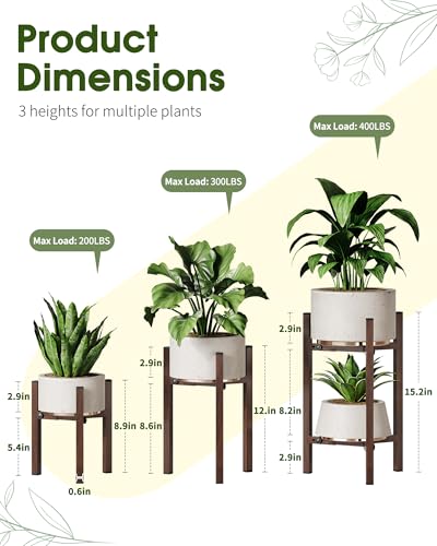 3 Pack Plant Stand Indoor Adjustable, Metal Modern Indoor Plant Stand, Heavy Duty Single Plant Stands Outdoor Corner, Stable Plant Holder Indoor Stand, Fits 8 to 12 Inches Pots, Walnut Wood-Grain - color: Walnut Wood-Grain, size: 3 Pack