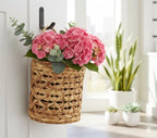Set of 2 Wicker Wall Hanging Basket, Natural Water Hyacinth Hanging Wicker Decorative Basket, Handmade Woven Storage Organizer for Front Door Mail Flowers Garden House Wedding Wall Decorations