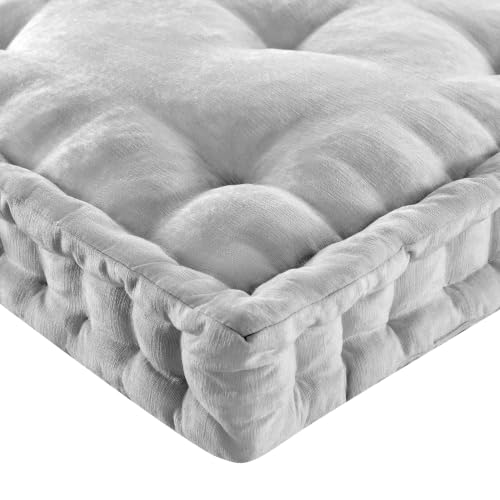 Intelligent Design Floor Pillow - Shredded Foam Filled Meditation & Yoga Cushion, Chenille Tufted, Handsewn Scalloped Edge, Oeko-TEX Certified, Azza, 24" x 24" x 5" Grey - color: Grey, size: 24"W x 24"L x 5"H