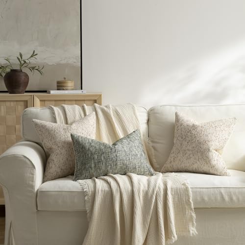 Pack of 2 Neutral Euro Sham Covers 26x26 Boho Textured Dots Stripe Chenille Large Square Decorative Throw Pillow Cases Accents for Bredroom Living Room Couch Bed Farmhouse Home Decor, Beige - color: Beige, size: 26" x 26" (Pack of 2)