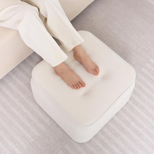GOFORIT Square Stuffed Pouf Ottoman, Dual-Layer Support Floor Pouf Foot Stool, Foam Filled Ottoman Footrest for Living Room, Beige - color: Beige