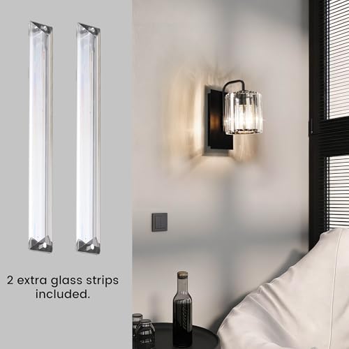 Grneric Crystal Wall Sconces,Black Sconce Wall Light Fixtures Modern Sconces Wall Lighting Single Indoor Wall Sconce for Living Room Bathroom Hallway Stairway Bedroom 10 Inch - color: Crystal Glass Sttyle