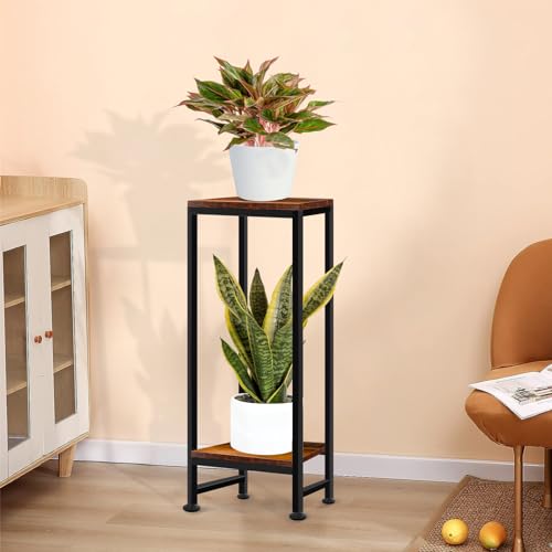 Plant Stand Indoor, Tall Plant stands for Indoor Outdoor Plants, 2 Tier Heavy Duty Plant Shelf 31" Metal Pedestal Stand Modern Corner Flower Stand for Patio, Living Room, Balcony - color: brown, size: 31''