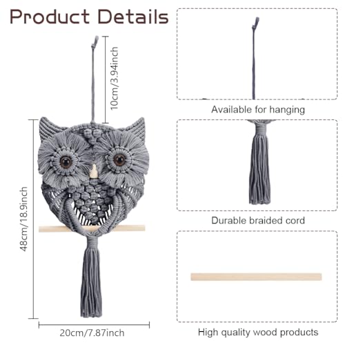 FREEBLOSS DIY Macrame Owl Kit Macrame Tapestry Wall Hanging 90m Cotton Cords Macrame Kit for Beginners with Video Tutorial Macrame Wall Art for Bedroom Decor, Gray