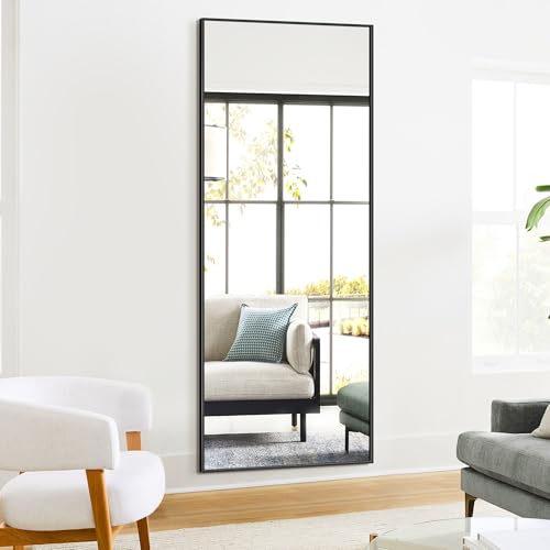 TRAHOME Full Length Standing Mirror, 70"x24" Black Full Body Mirror with Aluminum Alloy Frame, Free Standing or Wall Mount for Bedroom, Living Room, Dressing Room - color: Matte Black, size: 70x24 Inch
