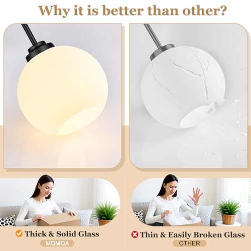 MQMQA 2 Pack Globe Pendant Lights, Mid Century Matte Black Pendant Light Fixtures, Globe Pendant Lights Kitchen Island with Milk Glass Shade Hanging Fixture for Dining Room (Bulbs not Included) - color: Matte Black + Milky White Glass 2 Pack