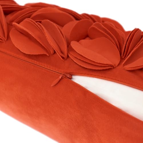 KINGROSE Handmade 3D Floral Decorative Throw Pillow Case Solid Flower Cushion Covers Decorative Pillow Cover for Bed Living Room Sofa Couch Home 12 x 20 Inches Velvet Dark Orange - color: Dark Orange