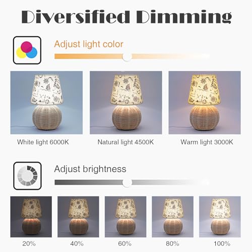 Vintage Small Wicker Lamp, Rattan Body Fabric Lampshade, Adjustable Light Color and Brightness, Power-Off Memory, Safe USB Powered, Boho Style Night Light for Bedroom Living Room (Voyage) - color: Voyage