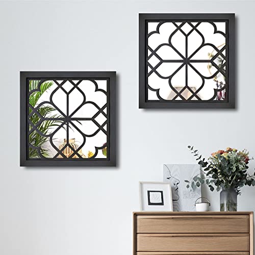 Wocred 2 PCS Square Wall Mirror,Gorgeous Rustic Farmhouse Accent Mirror,Black Entry Mirror for Bathroom Renovation,Bedrooms,Living Rooms and More(20”x20”) - color: Black, size: 20x20 inch - 2 PCS