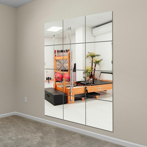 Ruomeng Full Length Wall Mirror Tiles, Gym Mirrors 12" x 15" x 4Pcs Square Wall Mounted Mirror, Frameless Mirror Tiles for Home Gym, Bedroom, Door - size: 15"x12"-4pcs