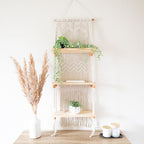 SnugLife Macrame Wall Hanging Shelf - 3 Tier Wall Plant Hanger Shelves with Handmade Woven Rope - Boho Shelves Organizer for Kitchen, Bathroom, Home Storage, Floating Plant Shelf (Pine Wood) - size: 3 Tier