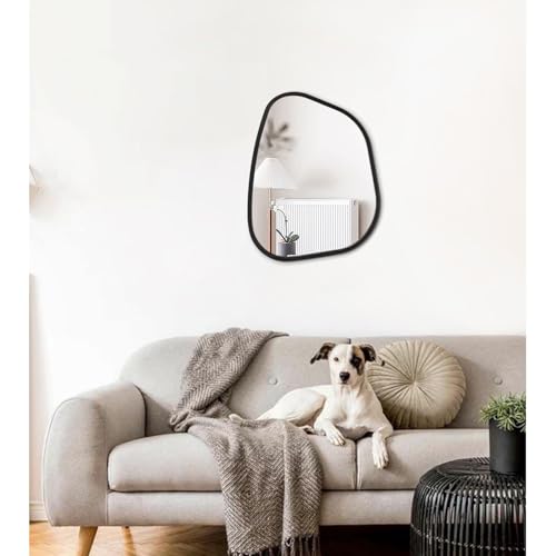 Irregular Bathroom Mirror Modern Oval Wall Mirror Asymmetrical Wooden Framed Wall Mirror Unique Shape Wall Mounted Vanity Artistic Mirror Decor for Living Room Bedroom Entryway Small 16"x12" - color: Inky, size: 16"L x 12"W