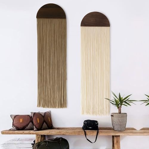 Flber 2 Pcs Macrame Wall Hanging Boho Wall Decor Handmade Macrame Art Tapestry Wedding Macrame Backdrop 13.7" W x 51" L For Living room Bedroom Headboard Decor - color: Ivory and Brown