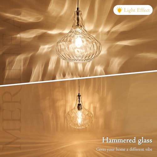 11" Blown Hammered Glass Pendant Light – Matte Black Ceiling Light for Kitchen Island, Dining Room, Hallway – E26 Base Hanging Fixture - color: Black