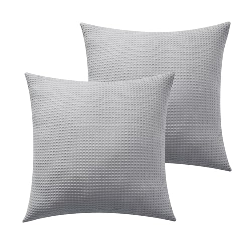 Shunjie.Home 100% Cotton Waffle Weave Throw Pillow Covers Set of 2, 600TC Solid Reverse Side, Hidden Zipper Closure, Skin-Friendly & Durable Decorative Euro Shams for Couch Sofa Bed, Gray, 26"x26" - color: Gray, size: 26" x 26" (Pack of 2)