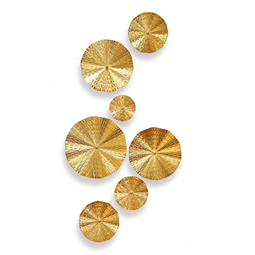 Gold Wall Decor for Living Room Hallway, 7PCS Metal Wall Art Hanging Sculptures Bedroom Decoration, 3D Metal Leaf Accent with 5 Sizes, Large Modern Artwork for Home Office Bathroom Kitchen - color: Gold