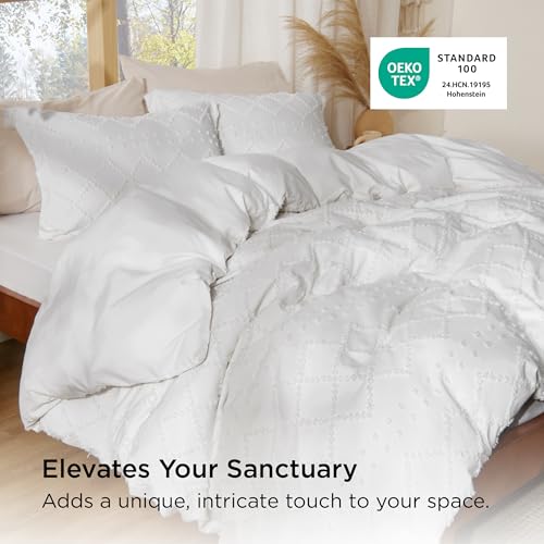 Bedsure Boho Duvet Cover Queen Size - White Breathable & Soft Boho Bedding, Machine Washable Comforter Cover for All Seasons, Includes 1 Duvet Cover 90"x90" with 2 Pillow Shams & Zipper Closure - color: 01 - White (No Comforter), size: Queen (90" X 90")