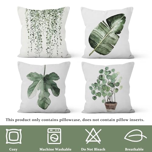Green Plants Decorative Throw Pillow Covers, Green Leaves Velvet Throw Pillow Case, 4-Pack Double-Side Printed Pillowcases for Sofa and Living Room, 16x16 in - color: 02, size: 16" x 16" (Pack of 4)