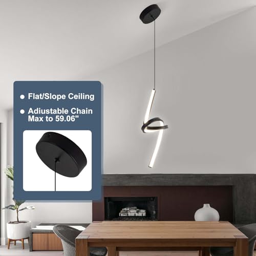 ADISUN Modern LED Pendant Light, Spiral Pendant Lights Kitchen Island, 4500K Neutral Light, Adjustable Height, Pendant Light Fixtures for Living Room Bedroom Hanging Light(Black) - color: Black-Neutral