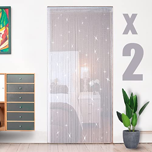 Hysenm 2 Pack 39 x 79 Inch Beaded Curtain String Door Curtains, Hippie Room Decor Closet Beaded Curtains for Doorway, Room Divider Privacy Decor, Boho Home Decoration for Bedroom, Party, White - color: White