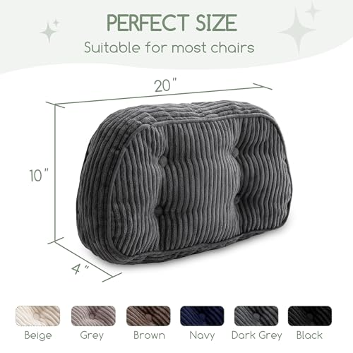 HIGOGOGO Lumbar Support Pillow for Recliner Chair/Accent Chair/Couch/Office Chair, Tufted Corduroy Back Support Cushion for Elderly, Recliner Cushions for Back Rest, Pain Relief, Reading, Dark Grey - color: Dark Grey