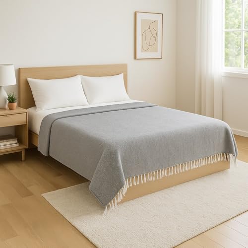 Open Road Goods Solid Color Mexican Yoga Blanket – Large Handwoven Throw for Yoga, Beach, Camping or Home – Soft and Durable Cotton Blend - color: Grey Blanket