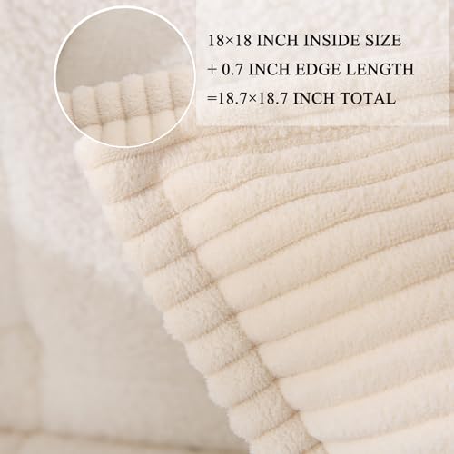 Corduroy Cream White Throw Pillow Covers Set of 2 Striped Boho Decorative with Edge Design,Super Soft Throw Pillow Cushion Covers for Couch Sofa Living Room Solid Square 18×18inch/45cm×45cm - color: Cream White, size: 18" x 18" (Pack of 2)