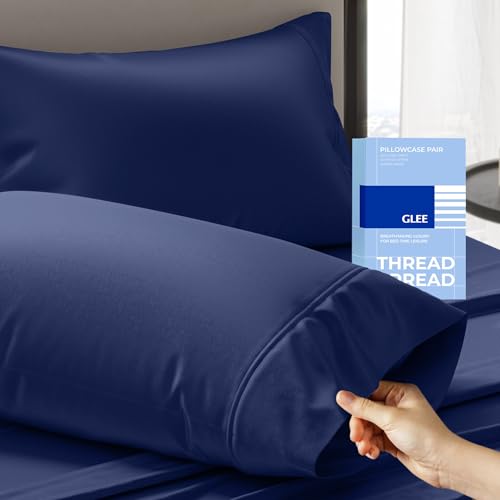 THREAD SPREAD 100% Cotton Pillow Cases Queen Size Set of 2 - Luxury 400 Thread Count Queen Pillow Cases (Navy Blue), Soft Cooling Breathable Hotel Cotton Pillowcases, Fits Standard Pillows - color: Navy Blue, size: Queen - Pack of 2