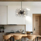 24in Black Sputnik Chandelier Mid Century Modern 9-Lights Starburst Chandelier Solid Metal Firework Urchin Satellite Chandeliers for Dining Room, Kitchen, Bedroom, Living Room, Foyer, E12 - color: Black 24" 9-Light Hanging Rod