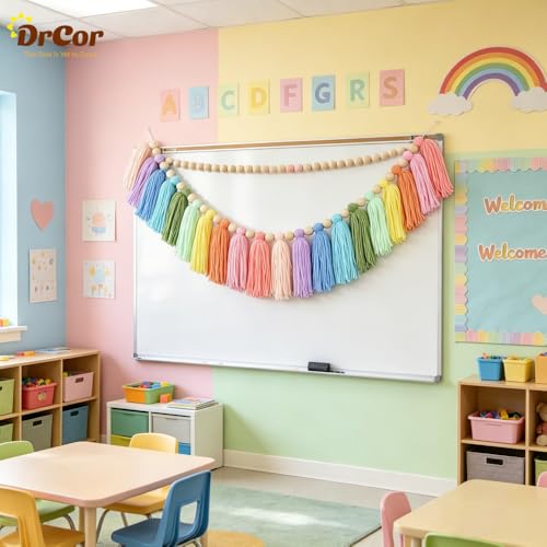 DrCor Pastel Rainbow Tassel Garland – Teacher Classroom Decor, Bulletin Board Decorations, Back to School Boho Wall Hanging for Nursery, Reading Corner, Kids Room, Baby Shower & Birthday Party - color: Pastel