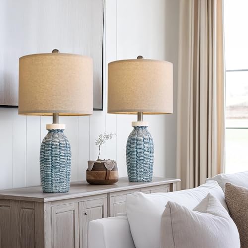G-SAFAVA 22.75" Table Lamps for Bedroom Living Room Boho Lamp Set of 2 Farmhouse Lamp Bedside Nightstand Small Rustic Vintage Retro Modern Table Lamp Light Home Office Desk Deco Gifts, Blue - color: Blue