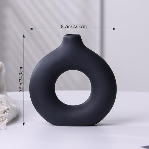 Modern Donut-Shaped Decorative Vases, Handmade Minimalist Boho ins Style, Modern Vase for Home Decor for Wedding Dinner Table Party Living Room Office Bedroom (Black, Small) - color: Black, size: Small