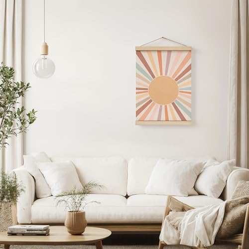 ZNGFON Boho Sun Poster Hanger Frame, Bohemian Sunshine Canvas Wall Art Posters with Wooden Frames, Abstract Minimalist Wall Hanging Room Door Decor Decorations for Bedroom Living Room, 12x16 Inch - color: Decor 01