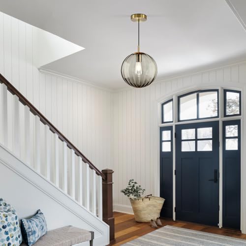 Modern Smoke Grey Glass Pendant Light, Kitchen Island Lighting Single Globe Pendant Light Fixtures Century Kitchen Island Pendant Lighting for Bedroom Living Dining Room Light Fixture （Without Bulb） - color: BW-Smoky Gray-1 Light-1PC