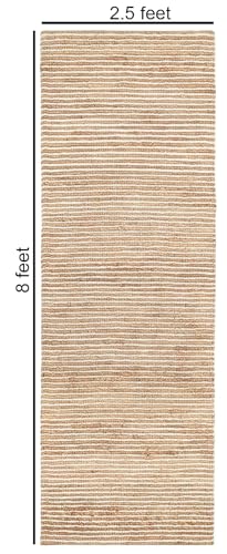 FRELISH DECOR Runner Rug, 2.5x8 Feet - Premium Wool & Jute Blend Handwoven Rug - Natural Fiber Chunky Stripe Design for Hallway, Entryway, Bedroom, and Dining Area: Natural Ivory - size: 2.5' x 8' (﻿Rectangular)