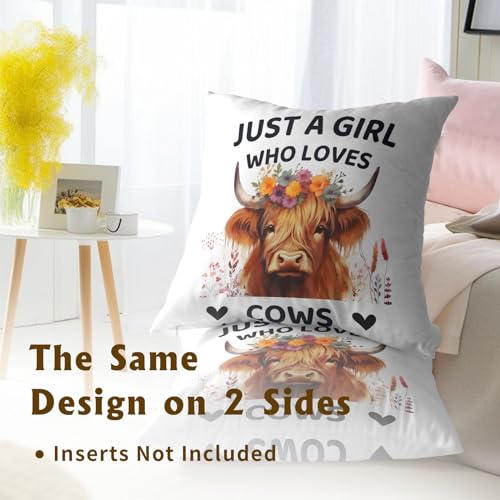 Just a Girl Who Loves Cows Pillow Covers 16x16 Inch Set of 2, Cute Floral Cow Throw Pillow Covers Square White Cotton Cushion Cover for Home Couch Sofa Patio Bedroom Livingroom - color: Cow240103, size: 16" x 16" (Pack of 2)