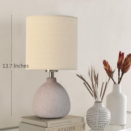 BrightWe Earth Brown Rustic Ceramic Table Lamp Set of 2, Small Table Lamp Farmhouse Rustic Lamp Set Bedside Table Lamps for Bedroom Nightstand Side Table Lamps for Living Room, 13.7IN - color: Earth Brown, size: Small