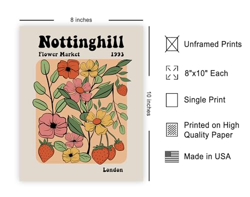 Poster Master Fruit & Flowers Poster - Retro Strawberry Print - Wildflowers Art - Preppy & Trendy Design - Floral Artwork - Chic Boho Decor - Office or Living Room Decor - 8x10 UNFRAMED - color: Style-15, size: 8"L x 10"W