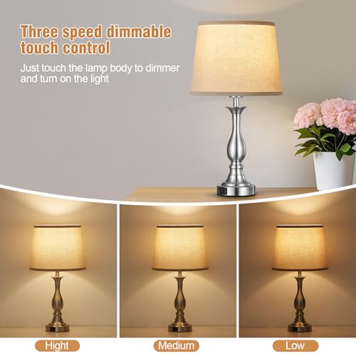 Bedside Table Lamp Touch Control Bedroom Lamps with USB A and C Charging Port 3 Way Dimmable Touch Lamps for Nightstand Living Room Bedroom Dorm Home Office Reading, Set of 2 - color: Silver