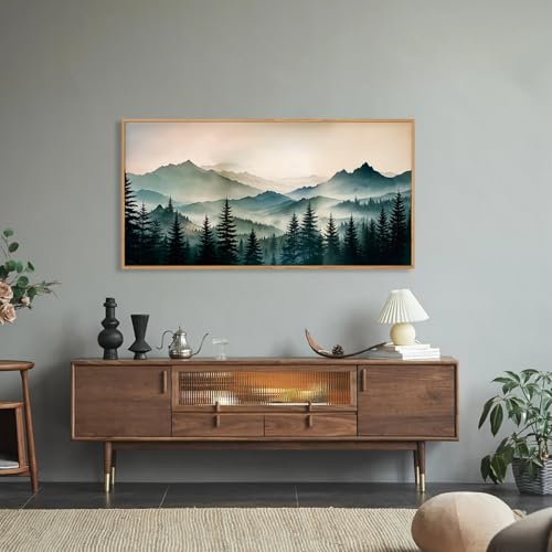 HPNIUB Large Green Mountain Framed Canvas Wall Art,Foggy Forest Wall Decor,Modern Watercolor Boho Pine Tree Wall Painting,Nature Mountains Landscape Art Print for Living Room,Bedroom,Office-20 x40 - color: Green Mountain Wall Art, size: 40"L x 20"W