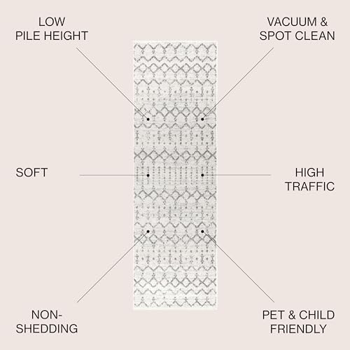JONATHAN Y Boho Vintage Diamond Cream/Gray Runner Rug 2X14 ft, Moroccan Hype for Living Room, Bedroom, Kitchen, Office, Easy-Cleaning, High Traffic, Pet-Friendly, Non-Shedding (MOH101B-214) - color: Cream/Gray, size: 2'7" x 14' (Runner)