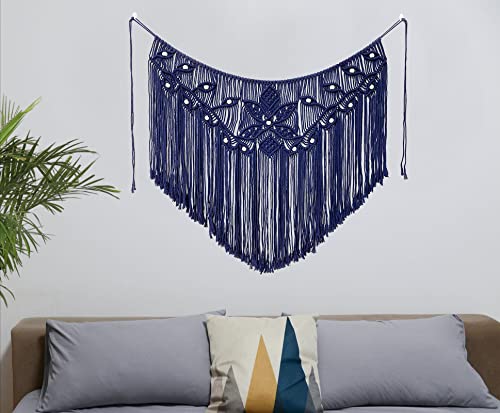 Youngeast Home Decor Leaf Shape Macrame Wall Hanging Woven Tapestry Bedroom Curtain Fringe Garland Banner Living Room Wall Decor Navy 39X31 inches - color: Navy