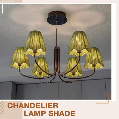 Glooglitter 2 Pcs Small Clip-on Chandelier Rattan Lamps Set Shade Scalloped Lampshade 3"top x 6"bottom x 5-1/4"slant Height Empire Lamp Shade Chandelier or Accent Lamp (Raffia,Light Green) - color: Light Green, size: Raffia